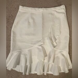 Cream ruffled H&M pencil skirt US 8